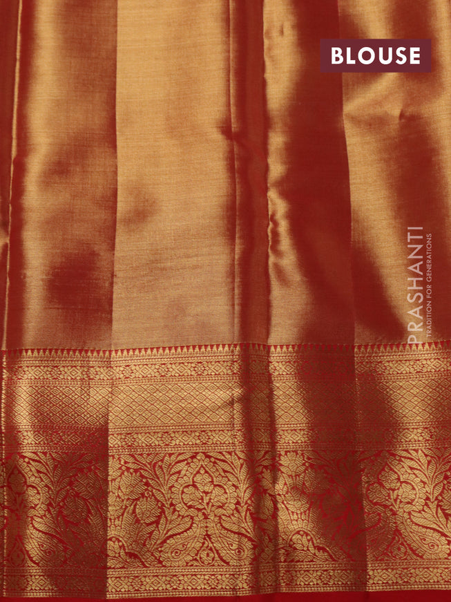 Pure kanchipuram tissue silk saree red shade with allover zari woven brocade weaves and zari woven border