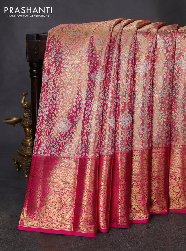Pure kanchipuram tissue silk saree dual shade of pink with allover zari woven brocade weaves and zari woven border