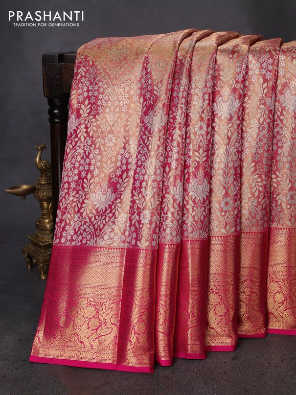 Pure kanchipuram tissue silk saree dual shade of pink with allover zari woven brocade weaves and zari woven border