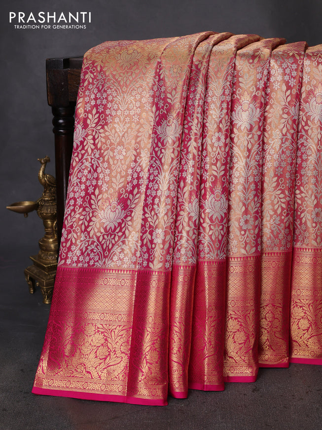 Pure kanchipuram tissue silk saree dual shade of pink with allover zari woven brocade weaves and zari woven border