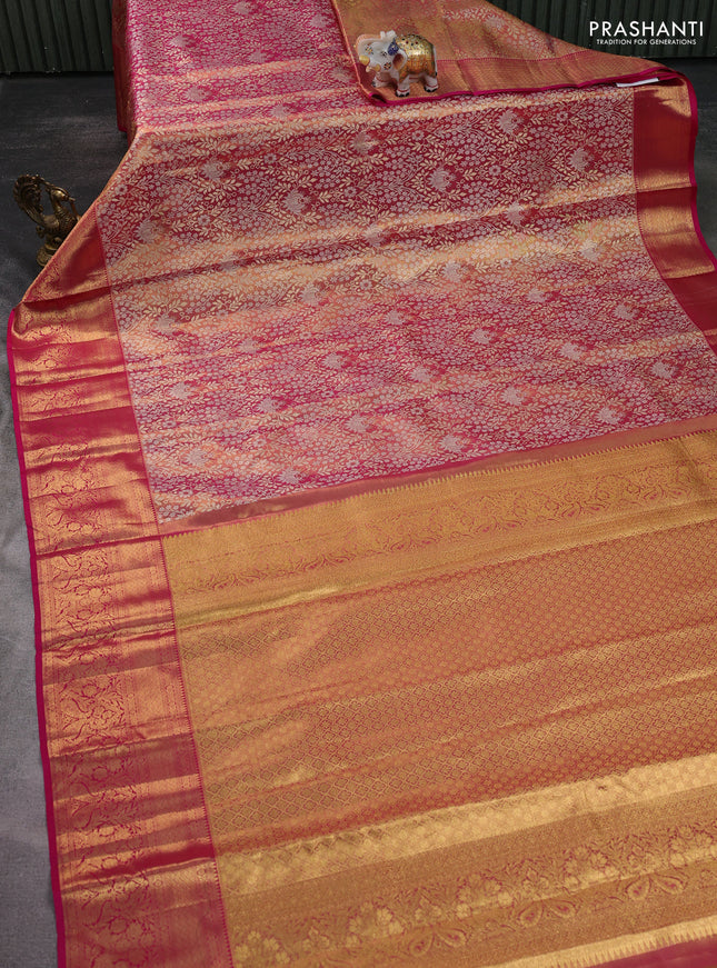 Pure kanchipuram tissue silk saree dual shade of pink with allover zari woven brocade weaves and zari woven border