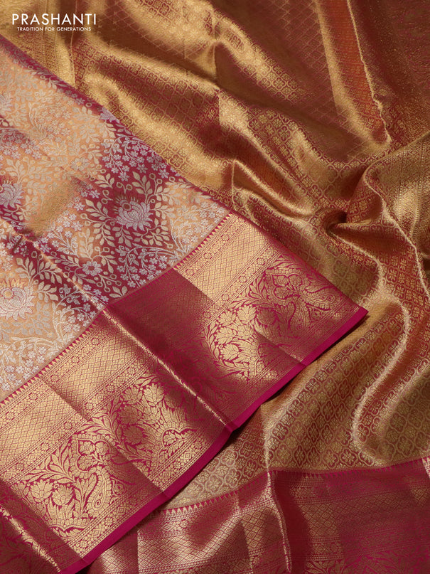 Pure kanchipuram tissue silk saree dual shade of pink with allover zari woven brocade weaves and zari woven border