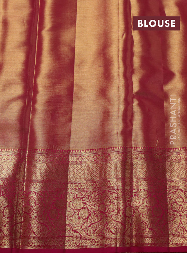 Pure kanchipuram tissue silk saree dual shade of pink with allover zari woven brocade weaves and zari woven border