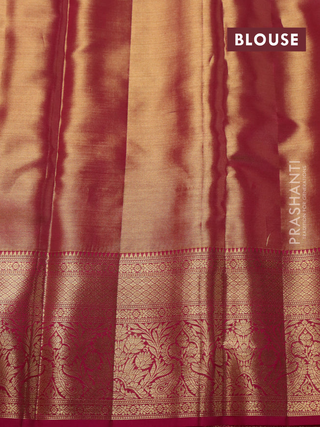 Pure kanchipuram tissue silk saree dual shade of pink with allover zari woven brocade weaves and zari woven border