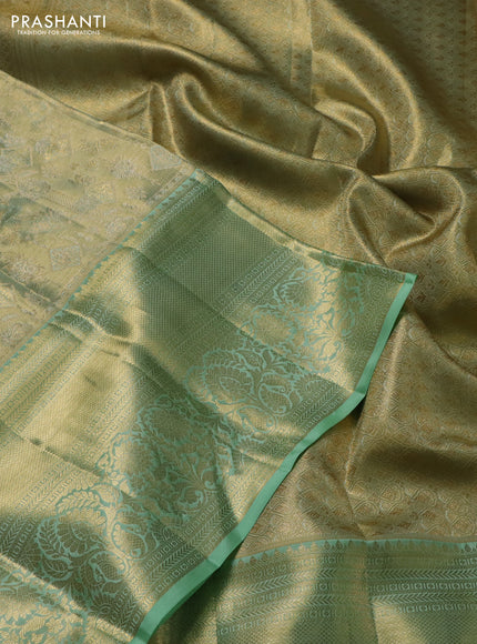 Pure kanchipuram tissue silk saree pista green with allover zari woven brocade weaves and zari woven border