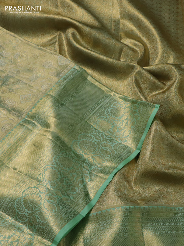 Pure kanchipuram tissue silk saree pista green with allover zari woven brocade weaves and zari woven border