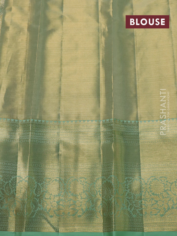Pure kanchipuram tissue silk saree pista green with allover zari woven brocade weaves and zari woven border