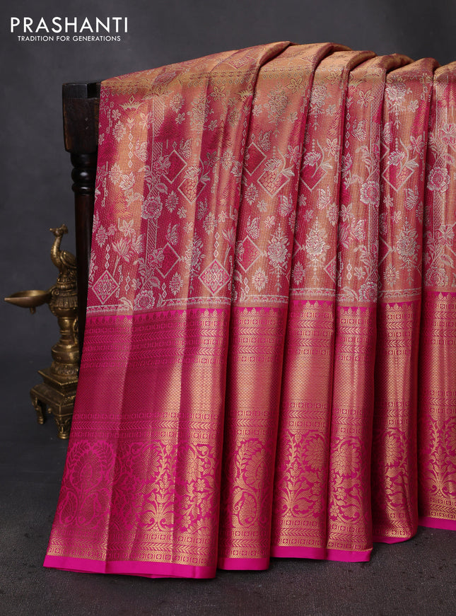 Pure kanchipuram tissue silk saree pink with allover zari woven brocade weaves and zari woven border