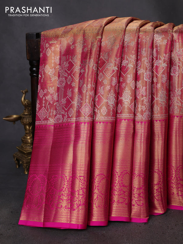 Pure kanchipuram tissue silk saree pink with allover zari woven brocade weaves and zari woven border
