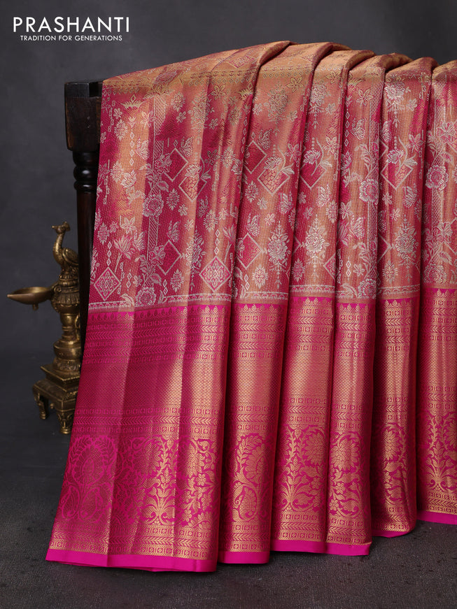 Pure kanchipuram tissue silk saree pink with allover zari woven brocade weaves and zari woven border