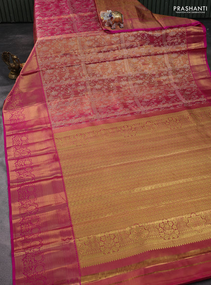 Pure kanchipuram tissue silk saree pink with allover zari woven brocade weaves and zari woven border