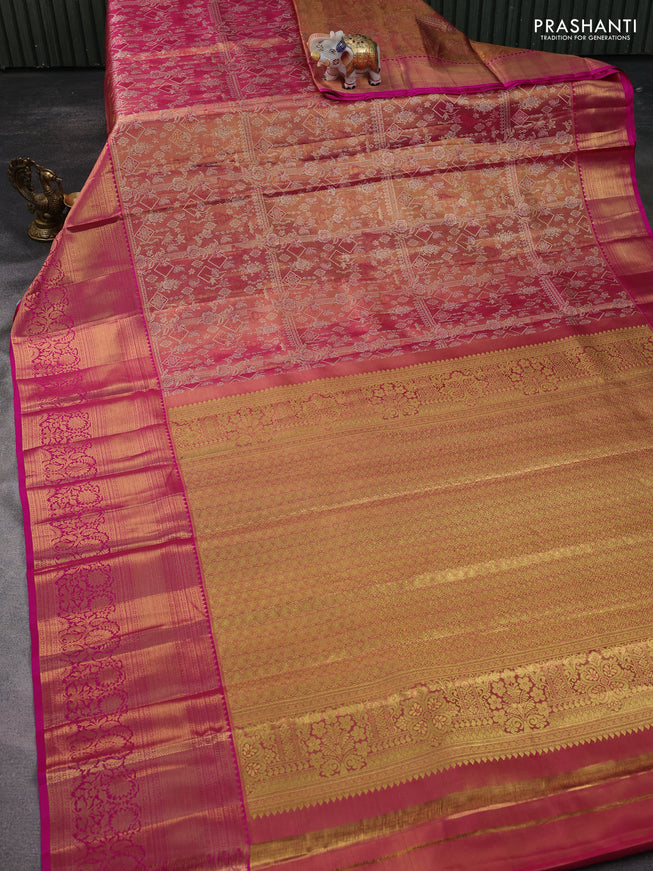 Pure kanchipuram tissue silk saree pink with allover zari woven brocade weaves and zari woven border