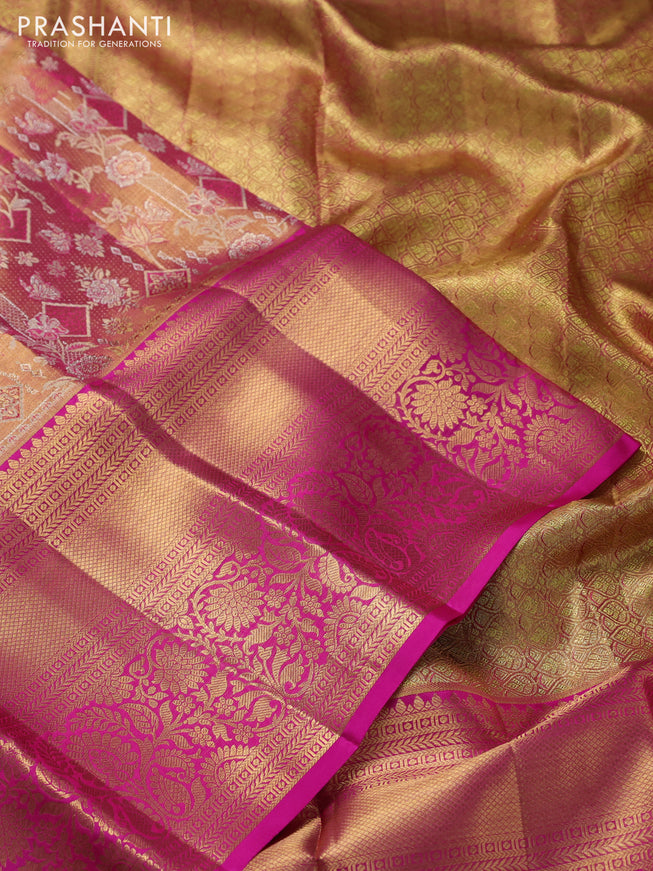 Pure kanchipuram tissue silk saree pink with allover zari woven brocade weaves and zari woven border