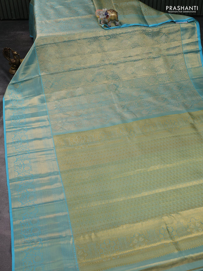 Pure kanchipuram tissue silk saree light blue with allover zari woven brocade weaves and zari woven border