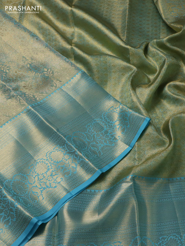 Pure kanchipuram tissue silk saree light blue with allover zari woven brocade weaves and zari woven border