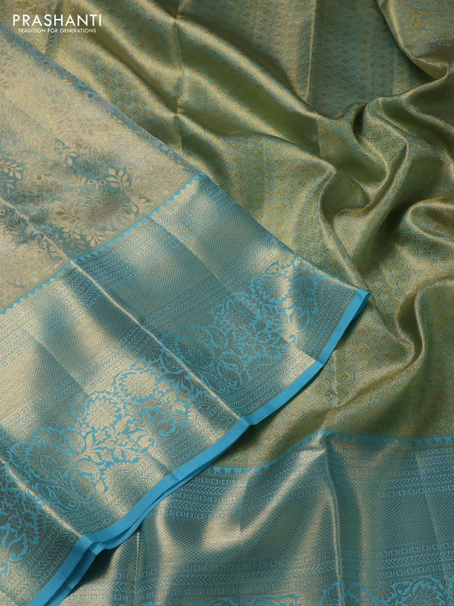 Pure kanchipuram tissue silk saree light blue with allover zari woven brocade weaves and zari woven border