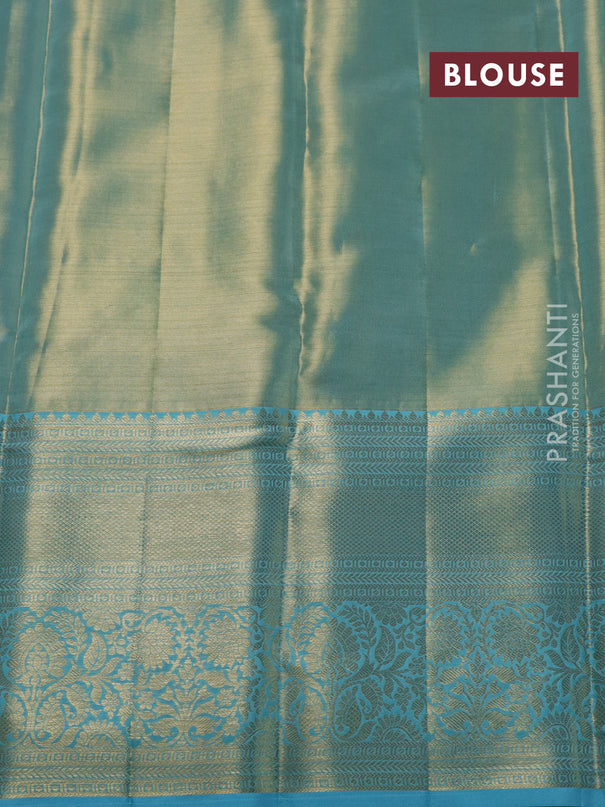 Pure kanchipuram tissue silk saree light blue with allover zari woven brocade weaves and zari woven border