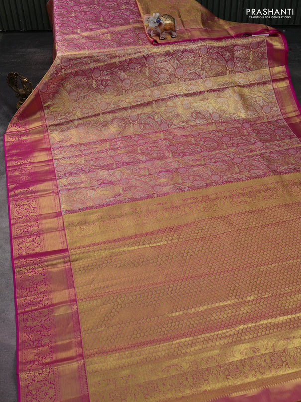 Pure kanchipuram tissue silk saree dual shade of light pink with allover zari woven brocade weaves and zari woven border
