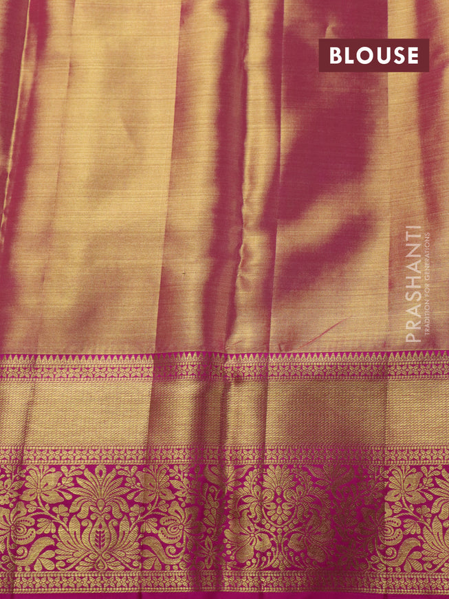 Pure kanchipuram tissue silk saree dual shade of light pink with allover zari woven brocade weaves and zari woven border