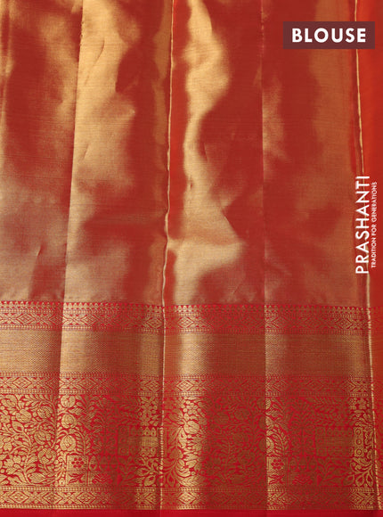Pure kanchipuram tissue silk saree red shade with allover zari woven brocade weaves and zari woven border