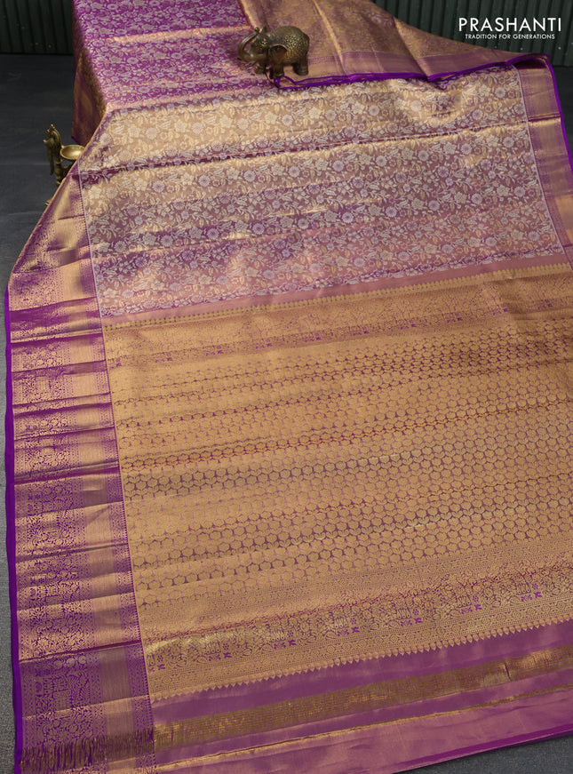 Pure kanchipuram tissue silk saree dual shade of purple with allover zari woven brocade weaves and zari woven border