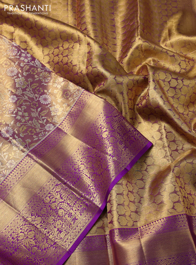 Pure kanchipuram tissue silk saree dual shade of purple with allover zari woven brocade weaves and zari woven border