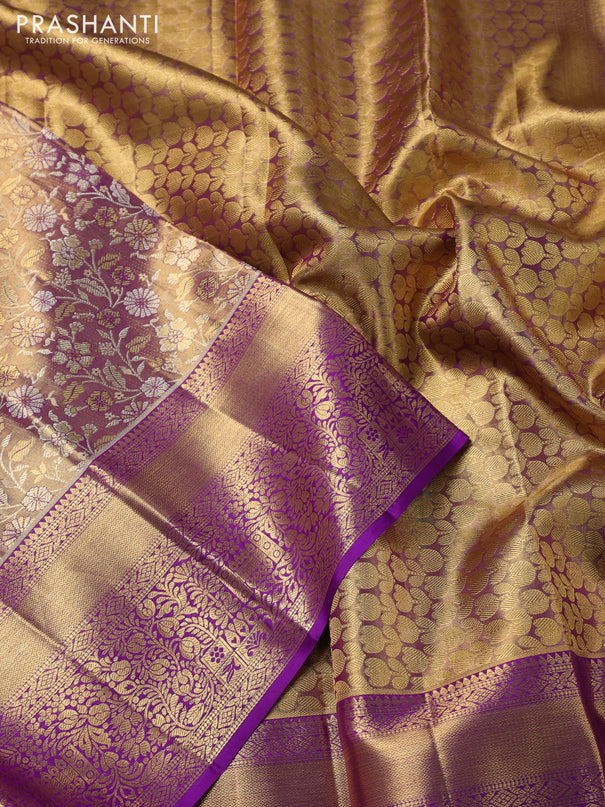 Pure kanchipuram tissue silk saree dual shade of purple with allover zari woven brocade weaves and zari woven border