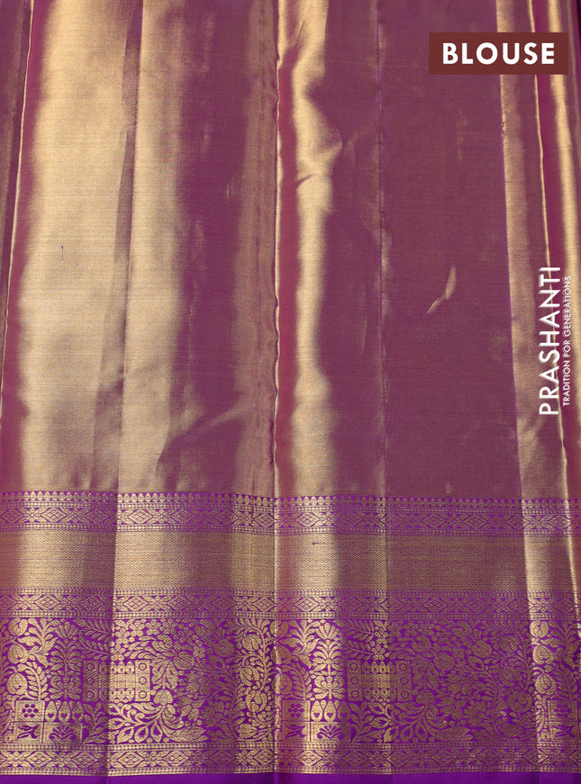 Pure kanchipuram tissue silk saree dual shade of purple with allover zari woven brocade weaves and zari woven border