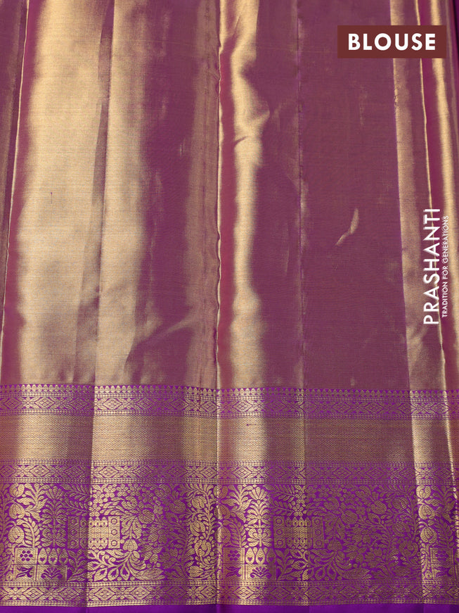 Pure kanchipuram tissue silk saree dual shade of purple with allover zari woven brocade weaves and zari woven border