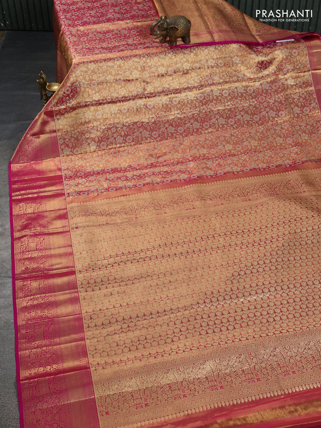Pure kanchipuram tissue silk saree dual shade of pink with allover zari woven brocade weaves and zari woven border