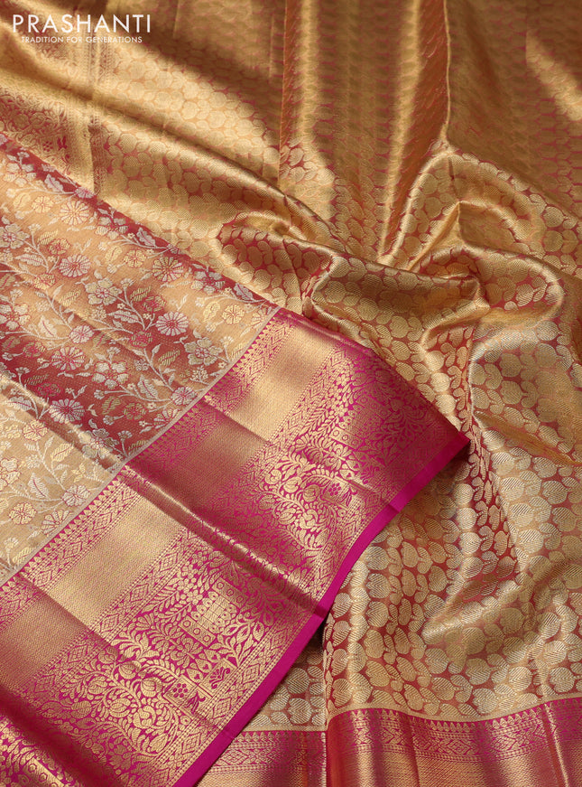 Pure kanchipuram tissue silk saree dual shade of pink with allover zari woven brocade weaves and zari woven border