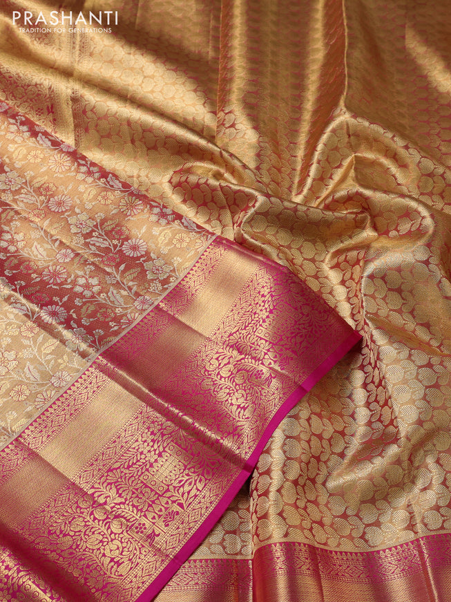 Pure kanchipuram tissue silk saree dual shade of pink with allover zari woven brocade weaves and zari woven border