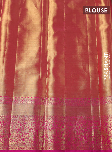 Pure kanchipuram tissue silk saree dual shade of pink with allover zari woven brocade weaves and zari woven border