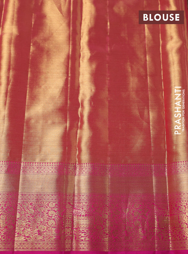Pure kanchipuram tissue silk saree dual shade of pink with allover zari woven brocade weaves and zari woven border