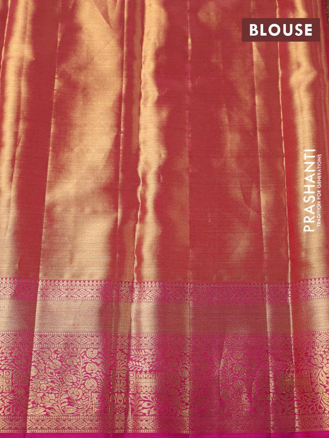 Pure kanchipuram tissue silk saree dual shade of pink with allover zari woven brocade weaves and zari woven border