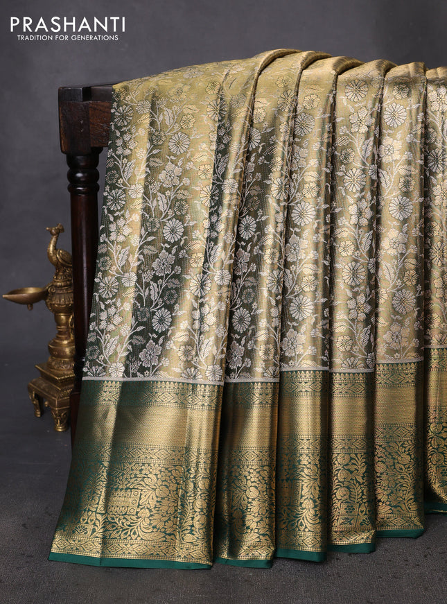 Pure kanchipuram tissue silk saree mehendi green with allover zari woven brocade weaves and zari woven border