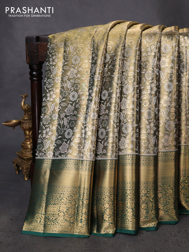 Pure kanchipuram tissue silk saree mehendi green with allover zari woven brocade weaves and zari woven border