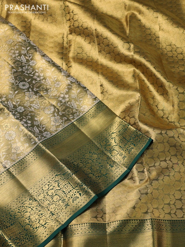 Pure kanchipuram tissue silk saree mehendi green with allover zari woven brocade weaves and zari woven border