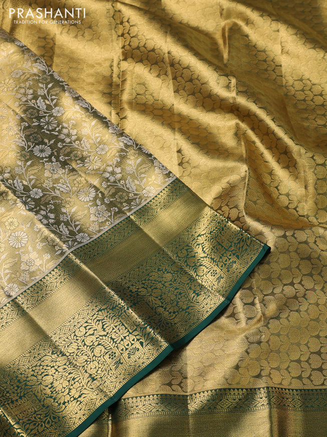 Pure kanchipuram tissue silk saree mehendi green with allover zari woven brocade weaves and zari woven border
