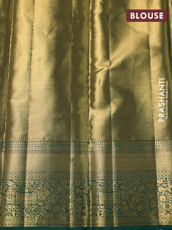 Pure kanchipuram tissue silk saree mehendi green with allover zari woven brocade weaves and zari woven border