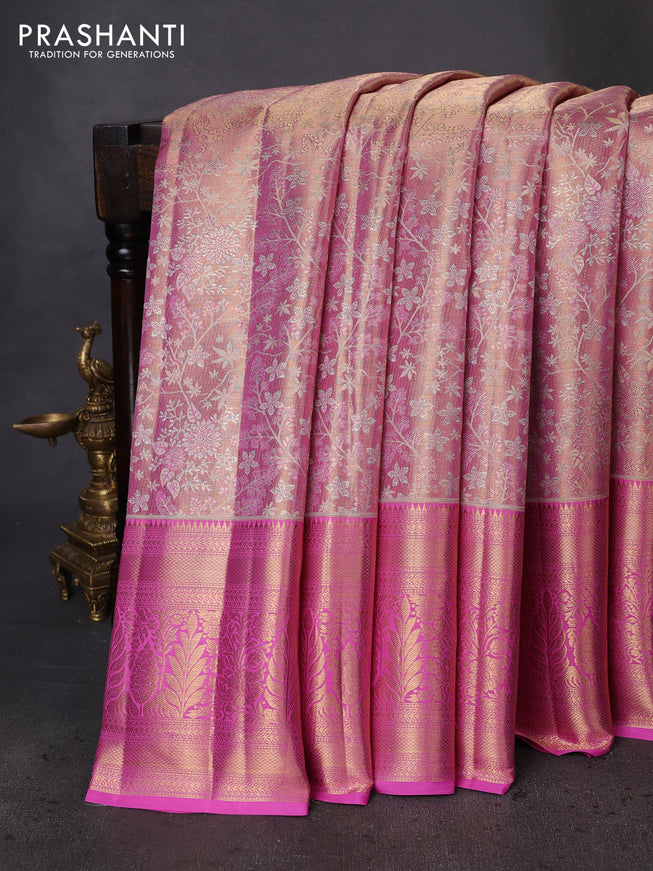 Pure kanchipuram tissue silk saree light pink with allover zari woven brocade weaves and zari woven border
