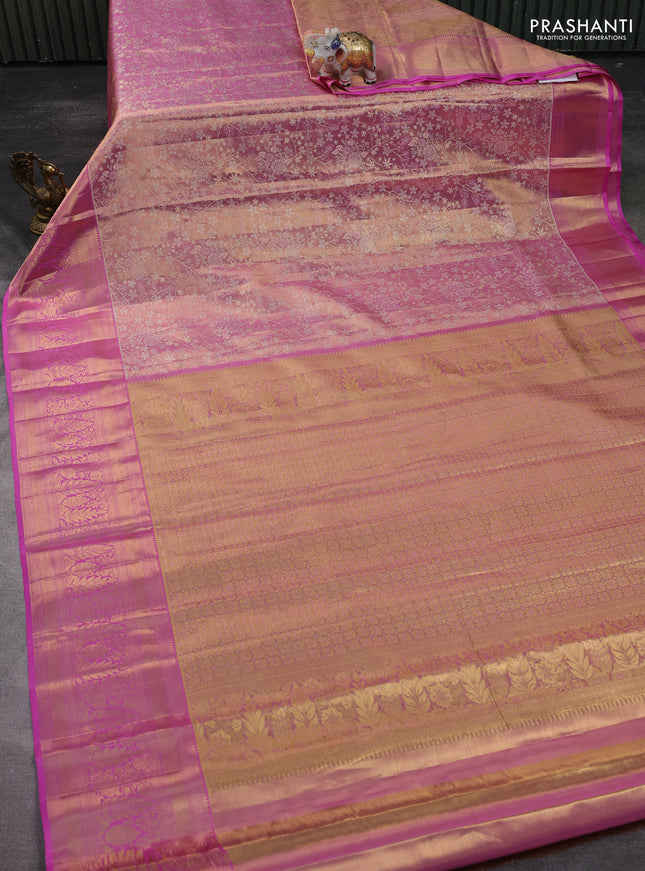 Pure kanchipuram tissue silk saree light pink with allover zari woven brocade weaves and zari woven border