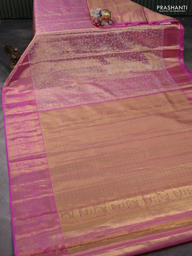 Pure kanchipuram tissue silk saree light pink with allover zari woven brocade weaves and zari woven border