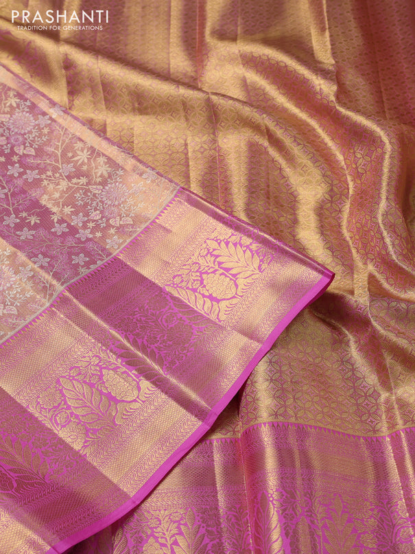 Pure kanchipuram tissue silk saree light pink with allover zari woven brocade weaves and zari woven border