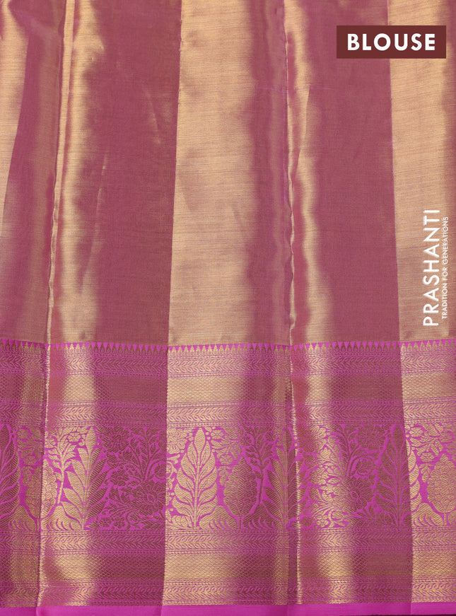 Pure kanchipuram tissue silk saree light pink with allover zari woven brocade weaves and zari woven border