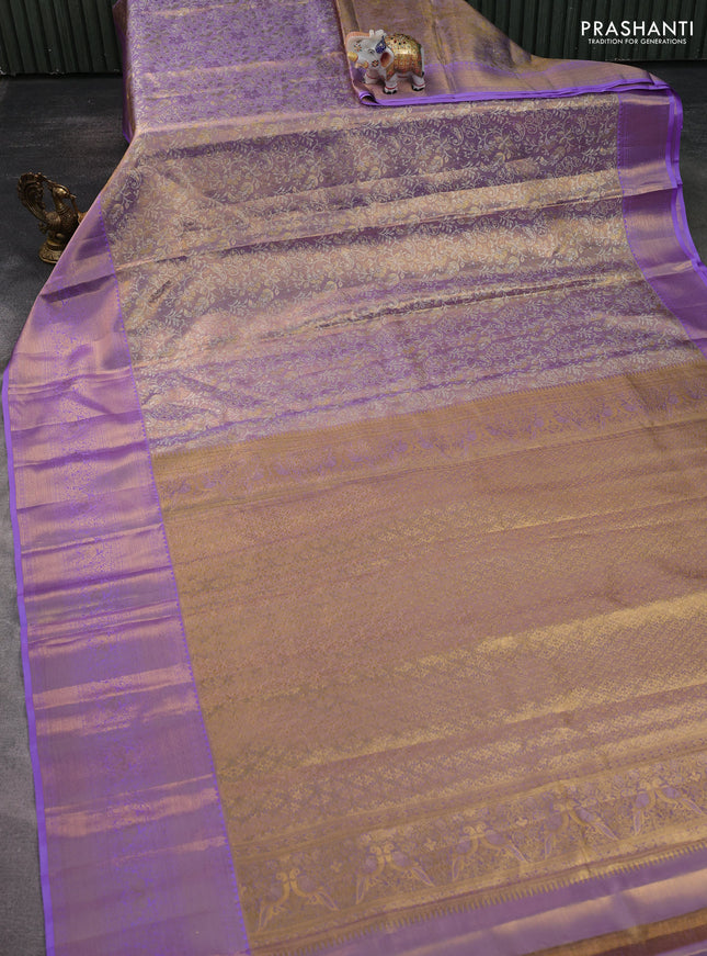 Pure kanchipuram tissue silk saree pastel lavender with allover zari woven brocade weaves and zari woven border