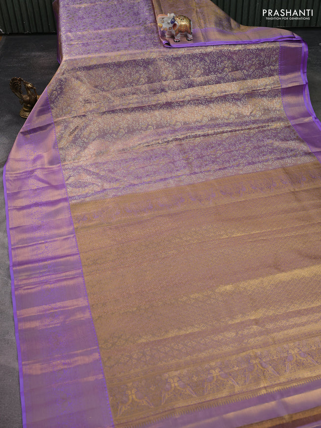 Pure kanchipuram tissue silk saree pastel lavender with allover zari woven brocade weaves and zari woven border