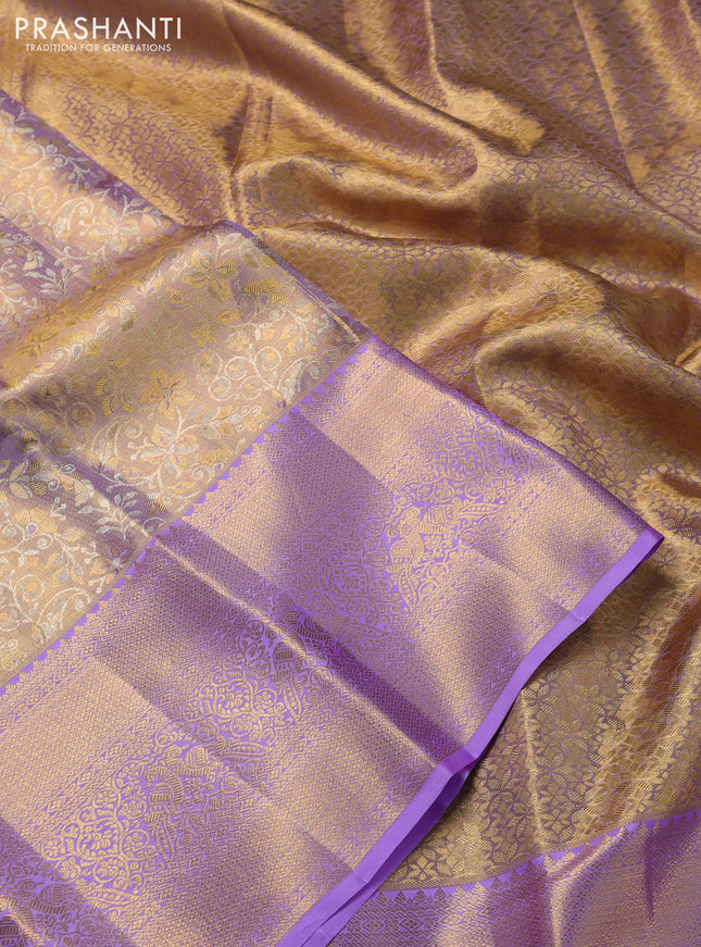 Pure kanchipuram tissue silk saree pastel lavender with allover zari woven brocade weaves and zari woven border