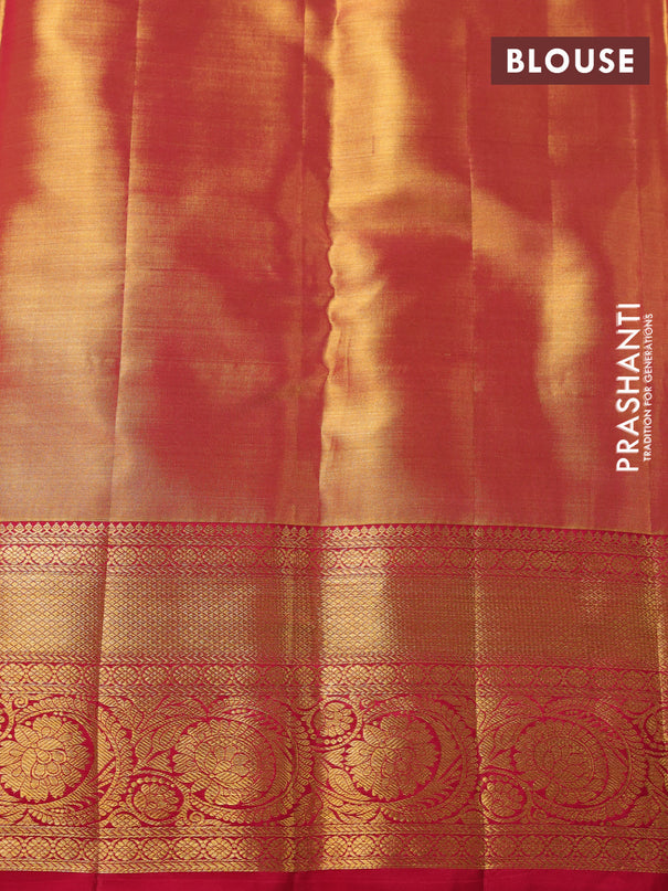 Pure kanchipuram tissue silk saree dual shade of gold and pink with allover zari woven brocade weaves and zari woven border
