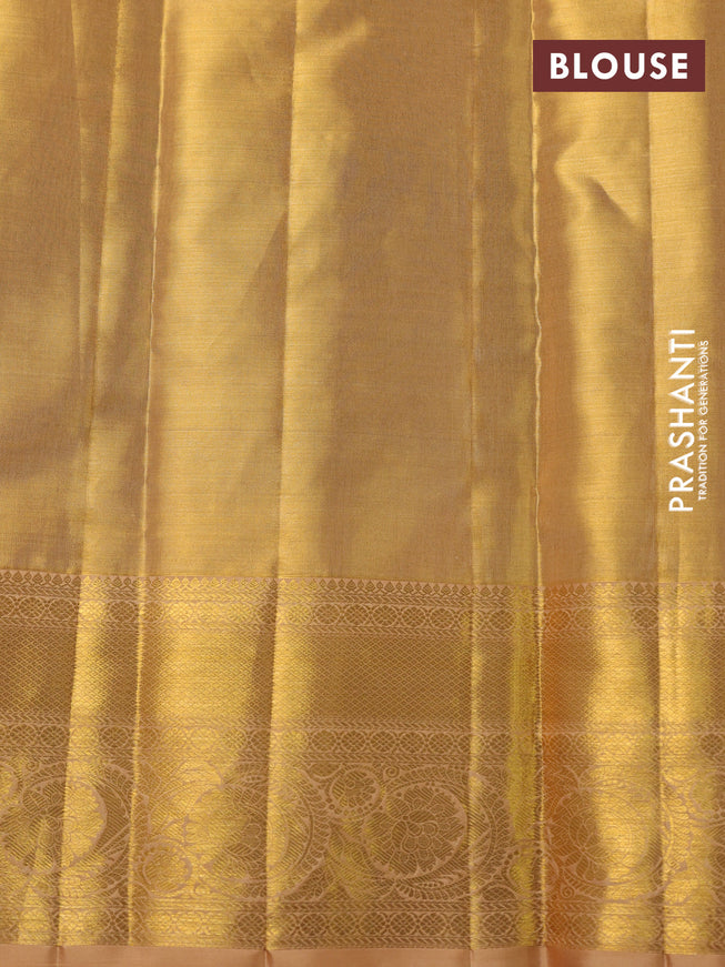 Pure kanchipuram tissue silk saree sandal with allover zari woven brocade weaves and zari woven border
